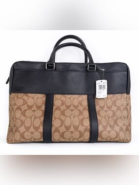 NWT Coach Brown Signature Canvas Briefcase with Black Leather Trim